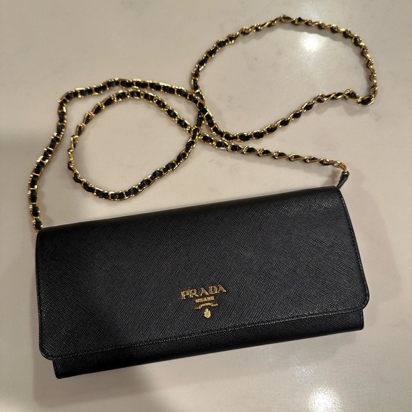 Prada Saffiano Black Leather Wallet on Chain With Box and Authenticity Card - Picture 9 of 14